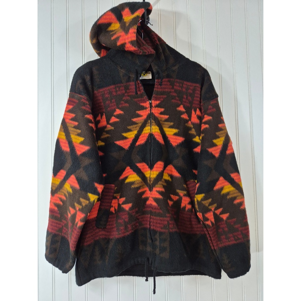 Vintage Earth Ragz Mens Mexican Baja Hoodie Full Zip Jacket Southwestern Aztec M